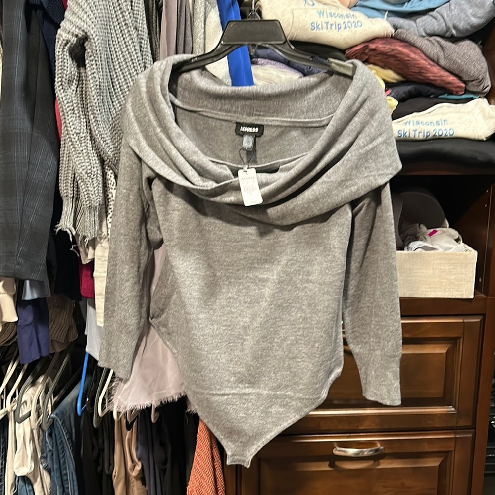 BNWT Express soft grey sweater with snap crotch..